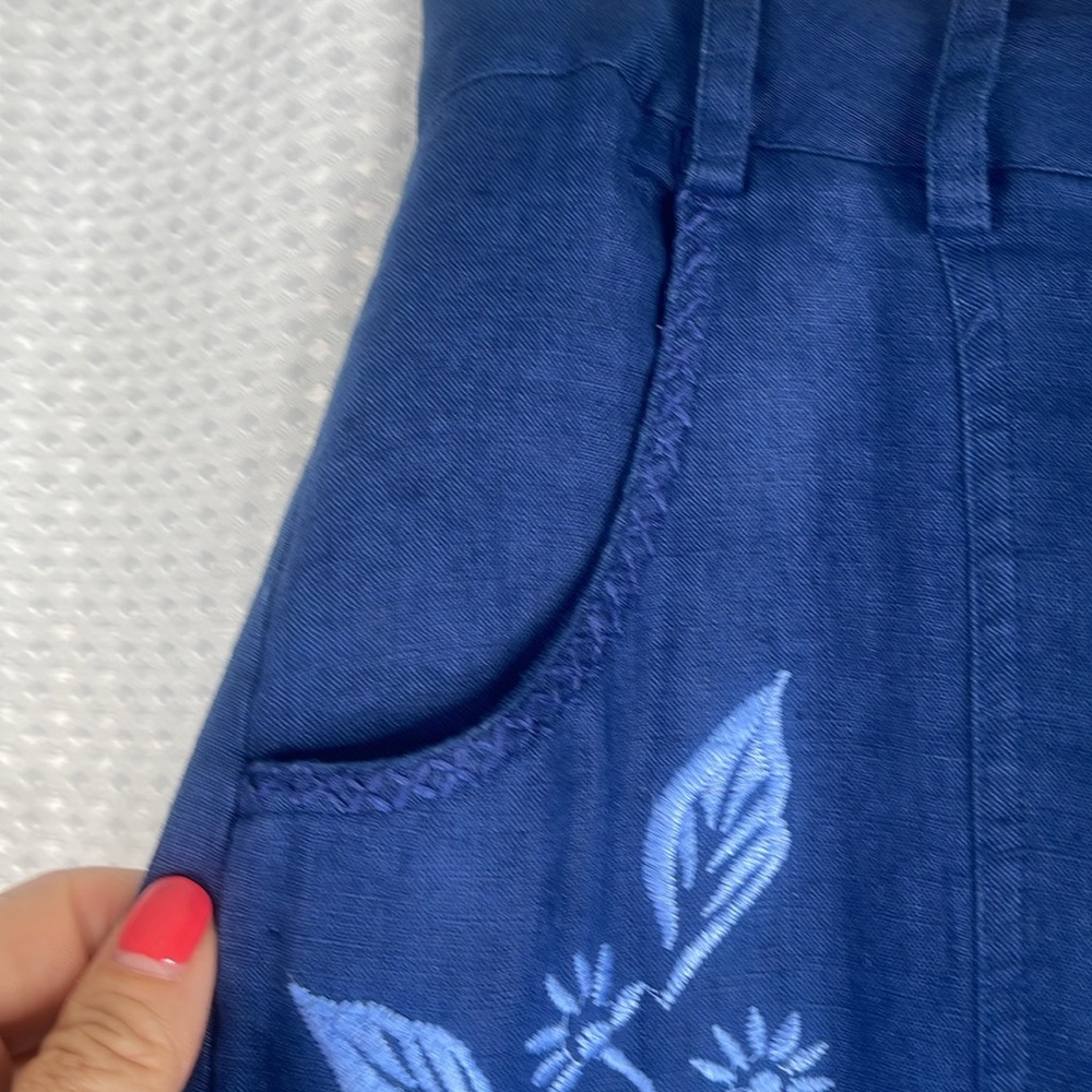Johnny Was JW Los Angeles Oleander Linen Wide Leg Cropped Pants Embroidered Sz 6 - Picture 8 of 14